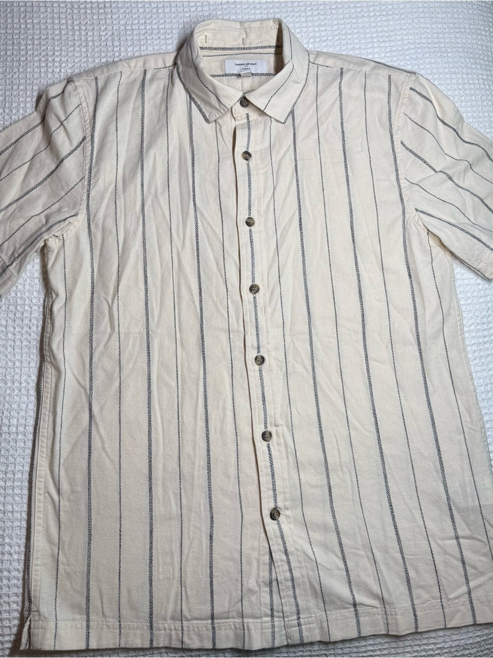 Banana Republic Cream Short-Sleeve Button-Down with Black Stripes